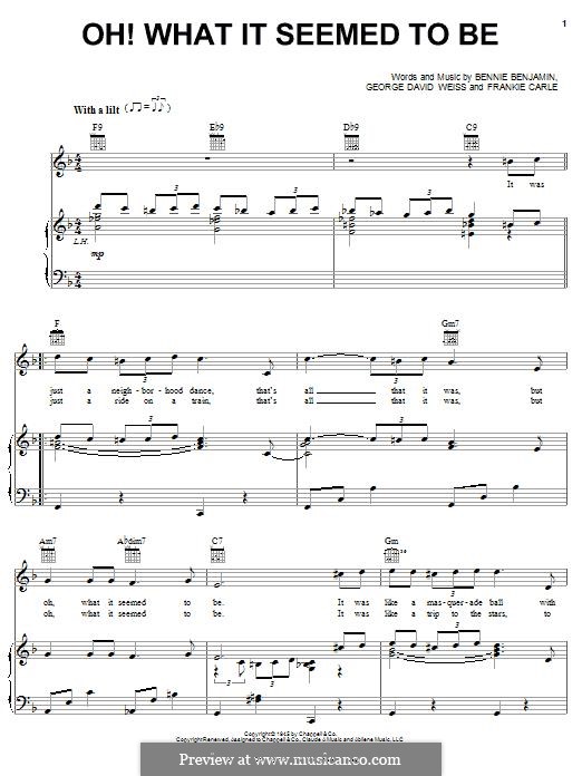 Oh! What It Seemed To Be: Für Stimme und Klavier (oder Gitarre) by Bennie Benjamin, Frankie Carle, George David Weiss