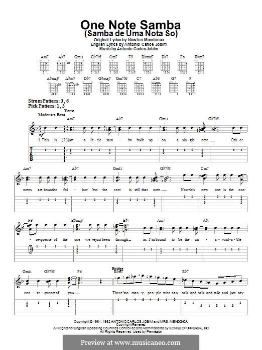One Note Samba (Samba De Uma Nota): Für Gitarre mit Tabulatur by Antonio Carlos Jobim