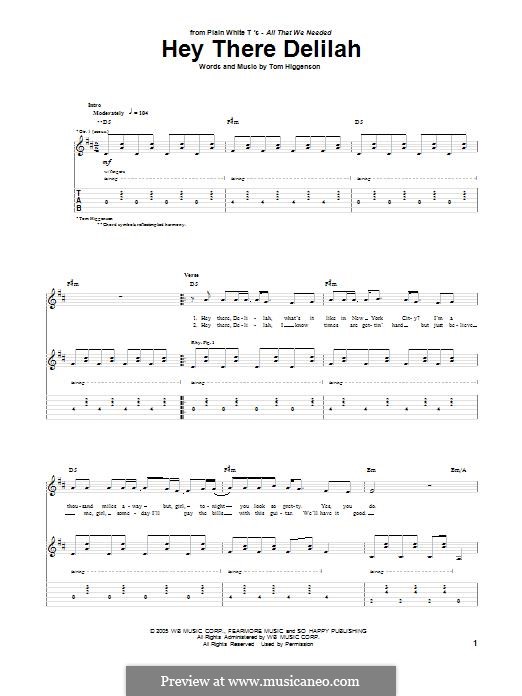 Hey There Delilah (Plain White T's): Für Gitarre by Tom Higgenson