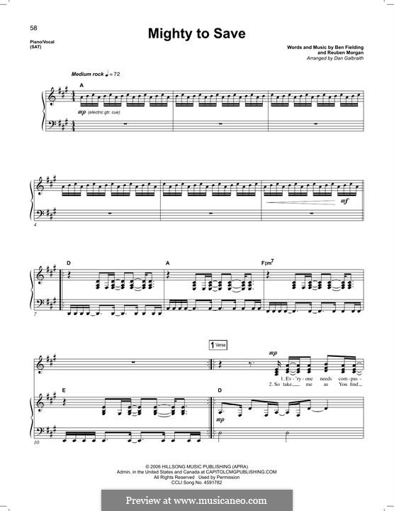 Mighty to Save (Hillsong UNITED): Für Stimme und Klavier by Ben Fielding, Reuben Morgan