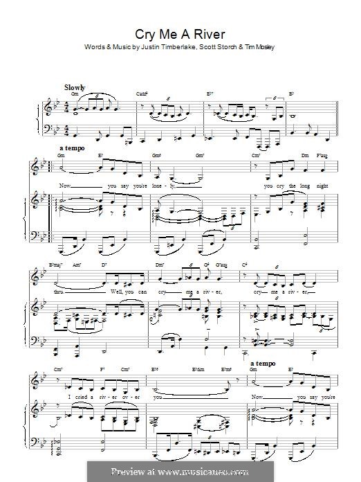 Cry Me a River: Für Stimme und Klavier by Justin Timberlake, Scott Storch, Timbaland