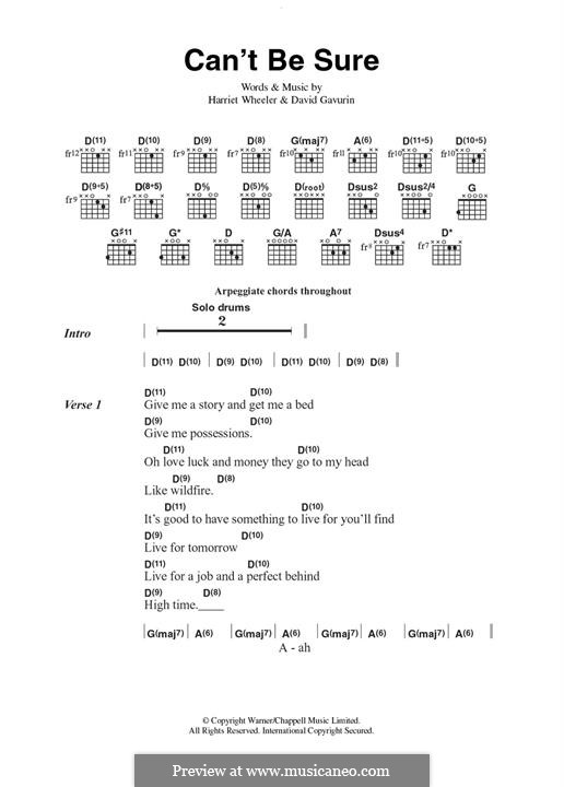 Can't Be Sure (The Sundays): Text und Akkorde by David Gavurin, Harriet Wheeler