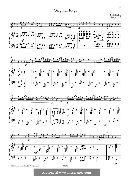 Original Rags: For trumpet and piano by Scott Joplin