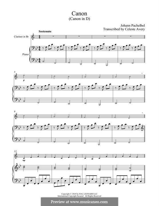 Two instrument version: Für Klarinette und Klavier by Johann Pachelbel