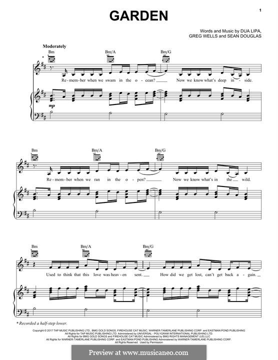 Garden (Dua Lipa): Für Stimme und Klavier (oder Gitarre) by Greg Wells, Sean Douglas, Dua Lipa