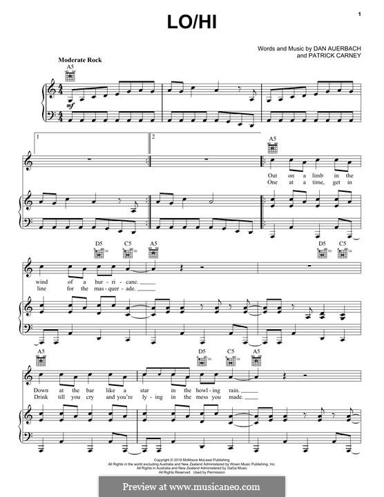Lo/Hi (The Black Keys): Für Stimme und Klavier (oder Gitarre) by Daniel Auerbach, Patrick Carney