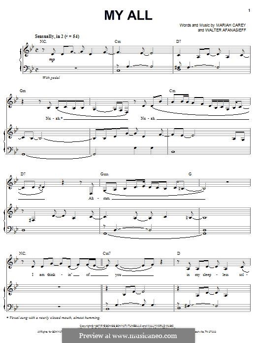 My All: Für Stimme und Klavier (oder Gitarre) by Mariah Carey, Walter Afanasieff