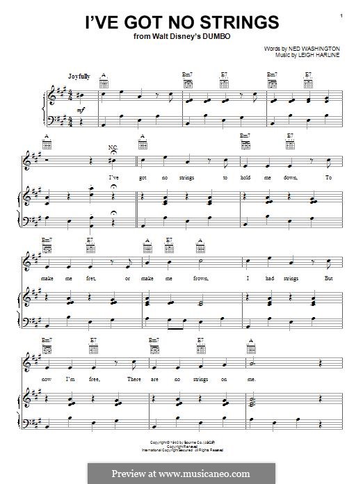 I've Got No Strings (from Walt Disney's Pinocchio): Für Stimme und Klavier (oder Gitarre) by Leigh Harline
