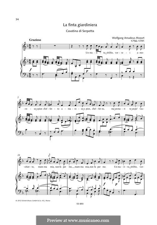 Die verstellte Gärtnerin, K.196: Un marito, oh Dio, vorrei by Wolfgang Amadeus Mozart