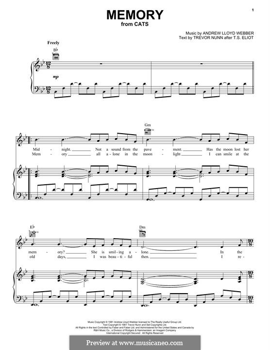 Memory (from Cats): Für Stimme und Klavier (oder Gitarre) by Andrew Lloyd Webber