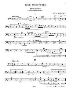 Zwei Miniaturen für Streichquartet und Kontrabass (ad libitum): Cello- und Kontrabass-Stimme by Viktor Kalinnikov