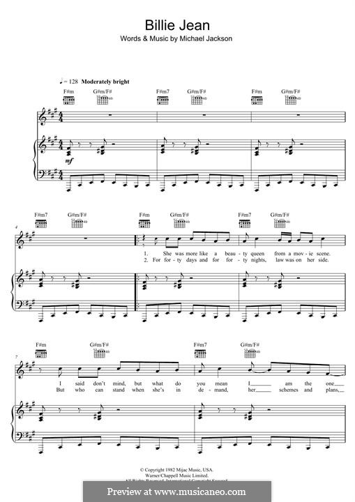 Billie Jean: Für Stimme und Klavier (oder Gitarre) by Michael Jackson