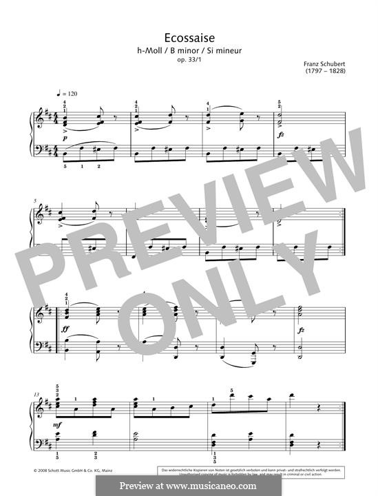 Sechzehn deutsche Tänze und zwei Ecossaises, D.783 Op.33: Écossaise No.1 by Franz Schubert