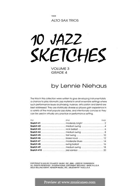 10 Jazz Sketches: Volume 3 (altos) by Lennie Niehaus