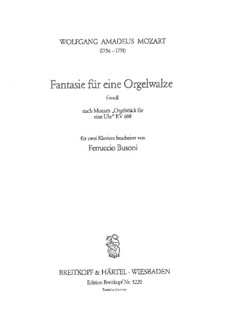 Fantasie für mechanische Orgel in f-Moll, K.608: Version für zwei Klaviere, vierhändig by Wolfgang Amadeus Mozart