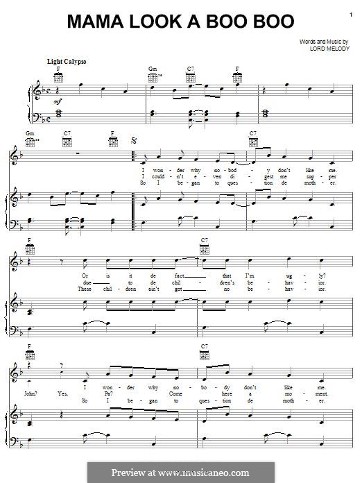 Mama Look a Boo Boo: Für Stimme und Klavier (oder Gitarre) by Lord Melody
