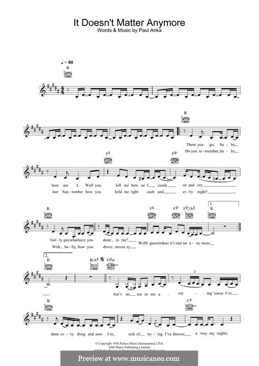It Doesn't Matter Anymore: Melodische Linie by Paul Anka