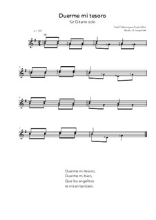 Duerme mi tesoro: For guitar solo (G Major) by folklore