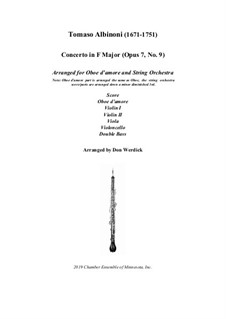 Concerto No.9 in F Major: For oboe d'amore and string orchestra – score, parts by Tomaso Albinoni