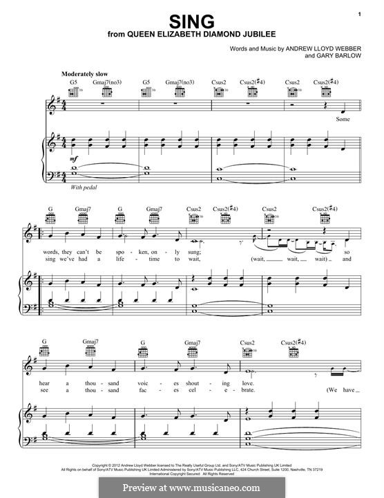 Sing (Queen Elizabeth Diamond Jubilee): Für Stimme und Klavier (oder Gitarre) by Andrew Lloyd Webber, Gary Barlow