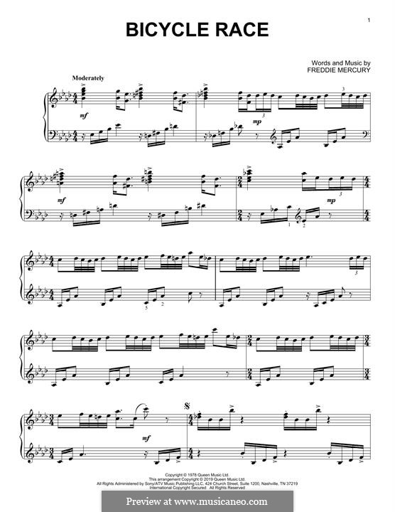 Bicycle Race (Queen): Für Klavier by Freddie Mercury