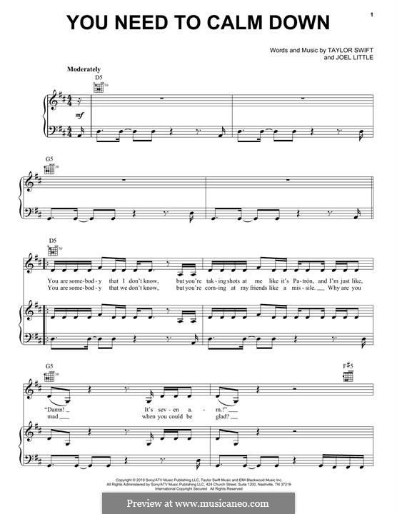 You Need To Calm Down (Taylor Swift): Für Stimme und Klavier (oder Gitarre) by Taylor Swift, Joel Little