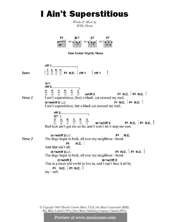 I Ain't Superstitious: Text und Akkorde by Willie Dixon