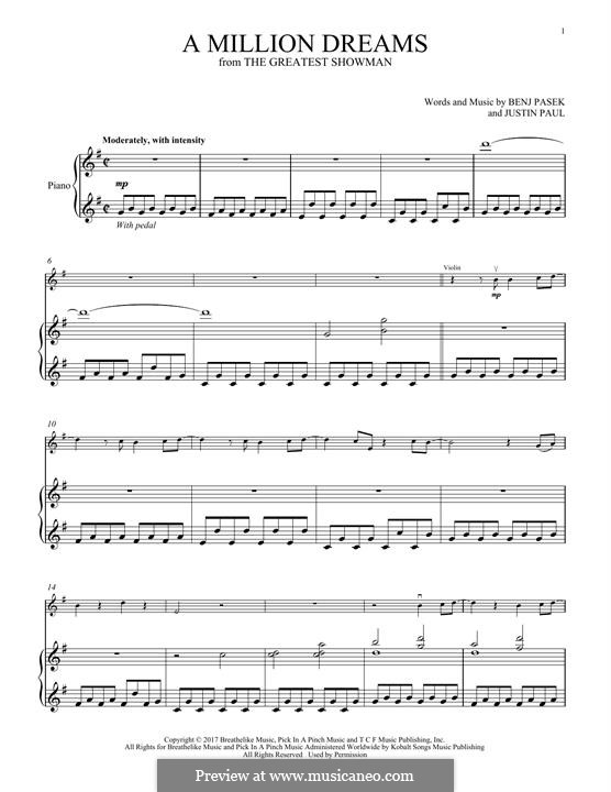 A Million Dreams (from The Greatest Showman): Für Violine und Klavier by Justin Paul, Benj Pasek