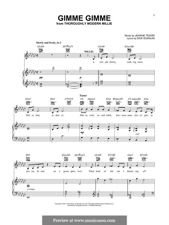 Gimme Gimme (from Thoroughly Modern Millie): Für Stimme und Klavier (oder Gitarre) by Jeanine Tesori