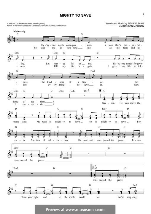 Mighty to Save (Hillsong UNITED): Melodische Linie by Ben Fielding, Reuben Morgan