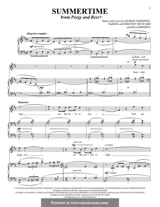Summertime, vocal version: Für Stimme und Klavier by George Gershwin