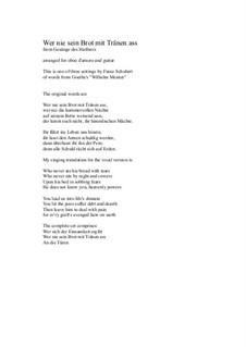 Nr.2 Wer nie sein Brot mit Tränen ass: For oboe d'amore and guitar by Franz Schubert