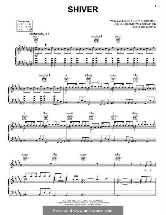 Shiver (Coldplay): Für Stimme und Klavier (oder Gitarre) by Chris Martin, Guy Berryman, Jonny Buckland, Will Champion