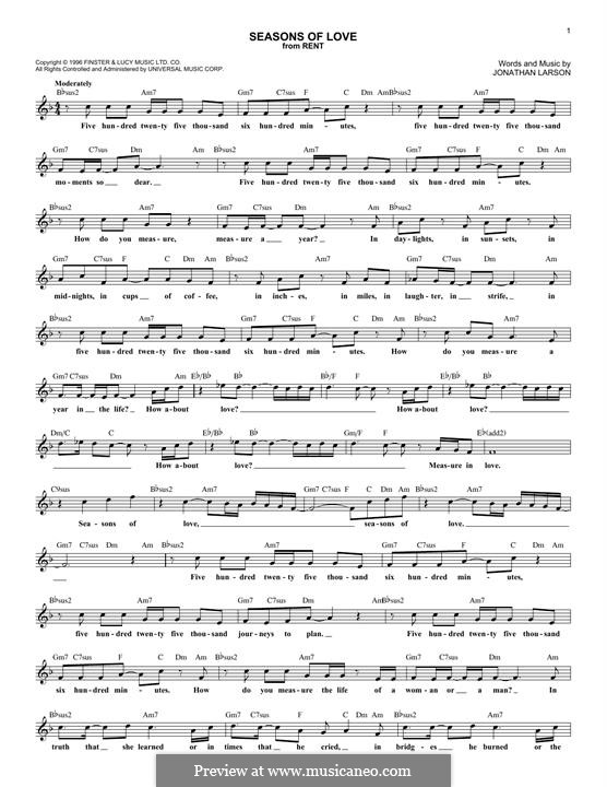 Seasons of Love (from Rent): Melodische Linie by Jonathan Larson