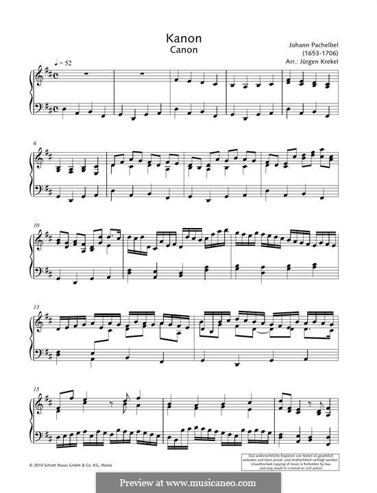 Piano version: Für einen Interpreten by Johann Pachelbel