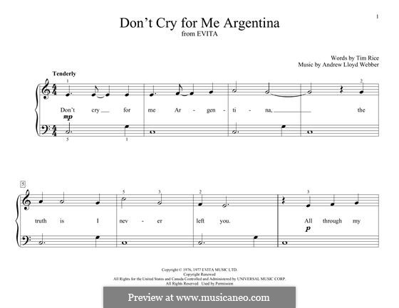 Don't Cry for Me Argentina: Für Klavier by Andrew Lloyd Webber