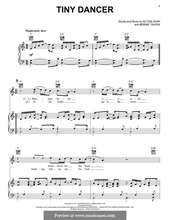 Tiny Dancer: Für Stimme und Klavier (oder Gitarre) by Elton John