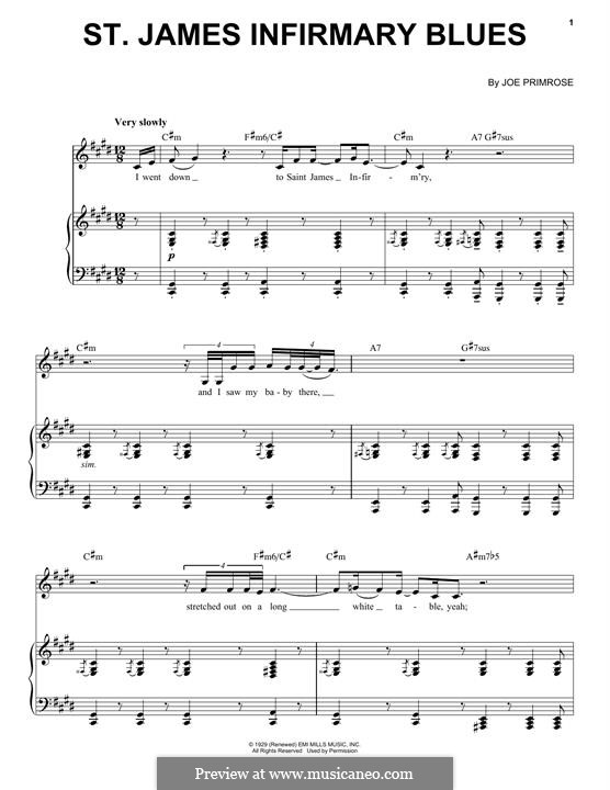 Saint James Infirmary: Für Stimme und Klavier (oder Gitarre) by Joe Primrose