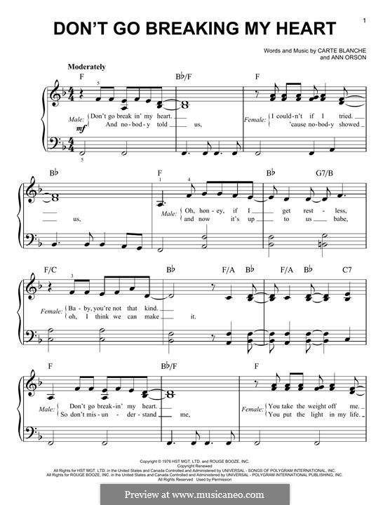 Don't Go Breaking My Heart (Elton John): Für Klavier by Ann Orson, Carte Blanche