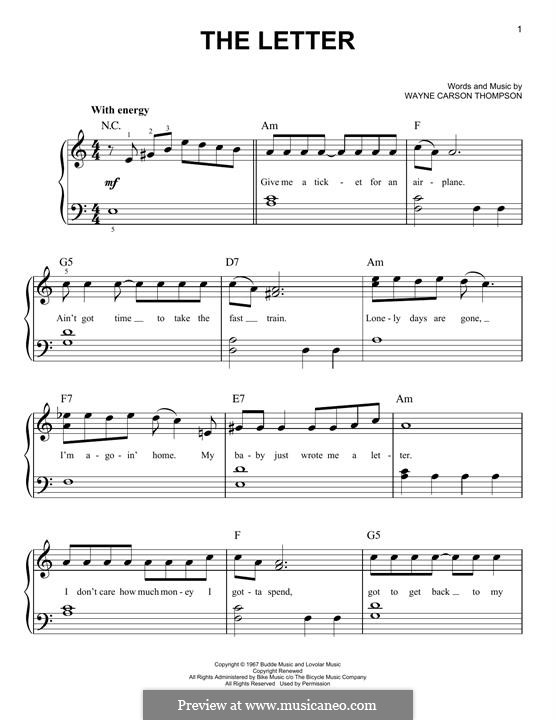 The Letter (The Box Tops): Für Klavier by Wayne Carson Thompson