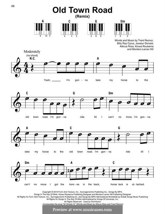 Old Town Road (Remix): Für Klavier by Atticus Ross, Trent Reznor, Jocelyn Donald, Billy Ray Cyrus, Kiowa Roukema
