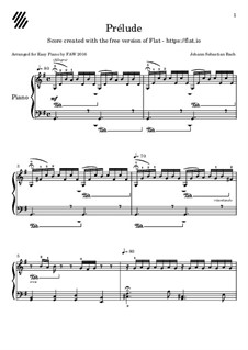 Suite für Cello Nr.1 in G-Dur, BWV 1007: Prelude, for easy piano by Johann Sebastian Bach