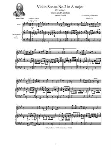Six Sonatas for Violin Solo, Two Violins and Cembalo (or Piano), Op.5: Sonata No.2 in A major, RV 30 by Antonio Vivaldi