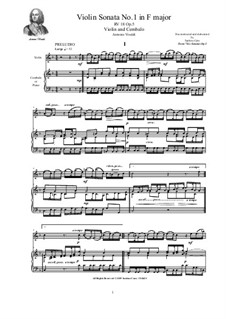 Six Sonatas for Violin Solo, Two Violins and Cembalo (or Piano), Op.5: Sonata No.1 in F major, RV 18 by Antonio Vivaldi