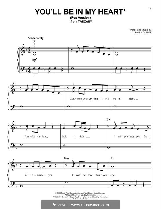 You'll Be in My Heart (from Walt Disney's Tarzan) Pop version: Für Klavier by Phil Collins