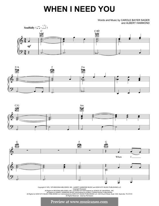 When I Need You (Celine Dion): Für Stimme und Klavier (oder Gitarre) by Albert Hammond
