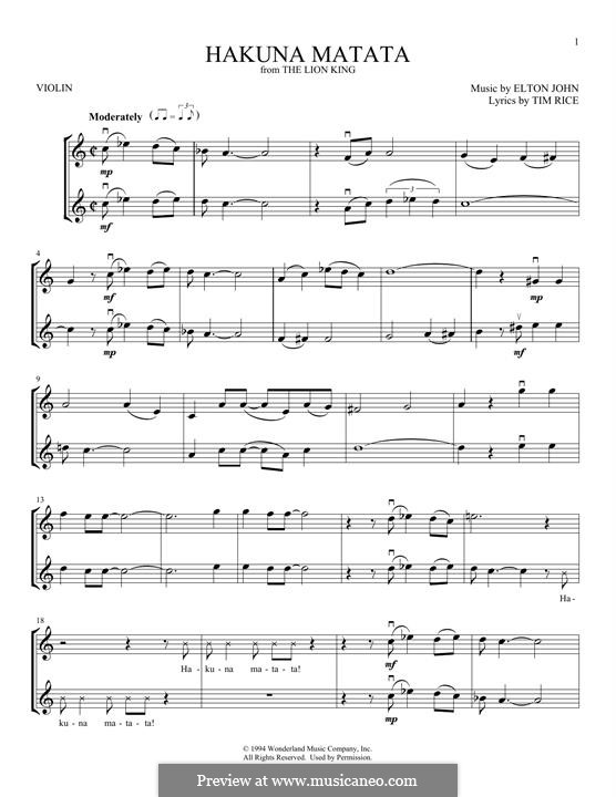 Elton John Hakuna Matata Text Deutsch Hakuna Matata (from The Lion King) von E. John - Noten auf MusicaNeo