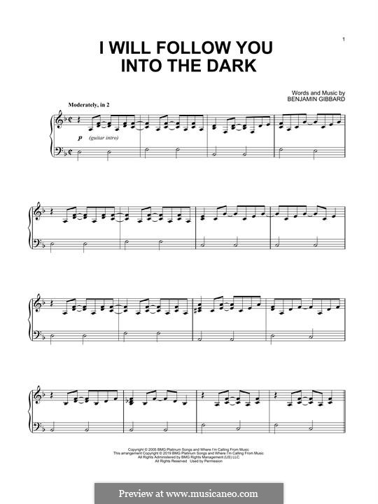 I Will Follow You Into the Dark (Death Cab for Cutie): Für Klavier by Benjamin Gibbard