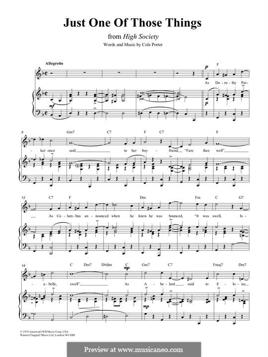 Just One of Those Things: Für Stimme und Klavier (oder Gitarre) by Cole Porter