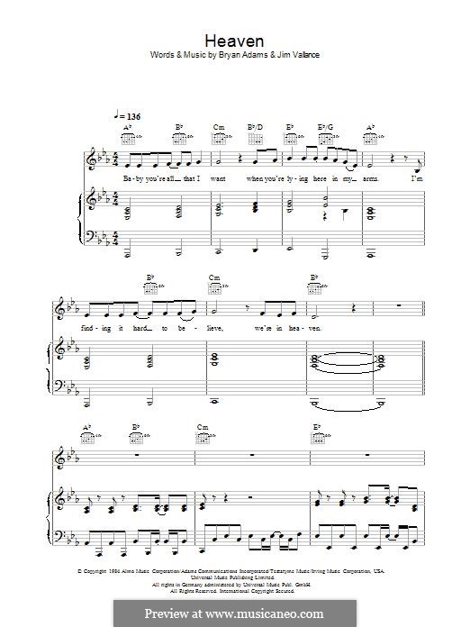 Heaven (DJ Sammy): Für Stimme und Klavier by Bryan Adams, Jim Vallance